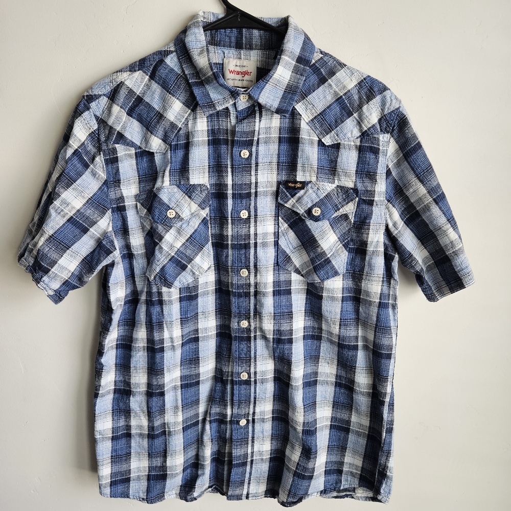 Wrangler Plaid Button Up Seersucker Short Sleeve Double Pocket Medium